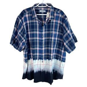 NEW‎ Tommy Bahama Soul Cal Surf Plaid Shirt Mens 2XL Bering Blue Cotton S/S $138